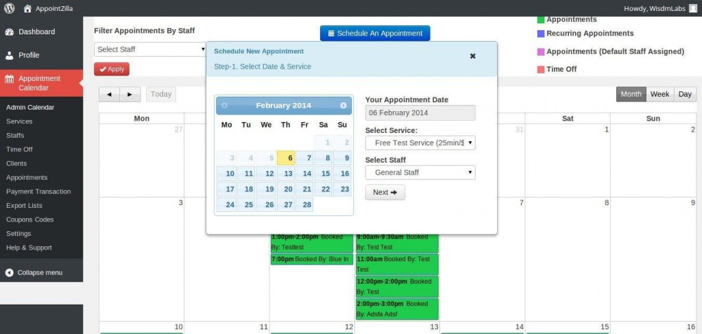 Apt1 Appointment Booking Interface