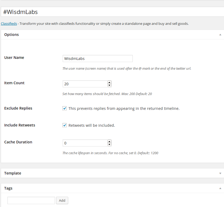 Edit Rule ‹ MY SITE — WordPress Add twitter feeds by Username