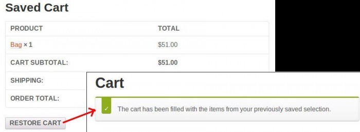 Saved Cart Options WooCommerce