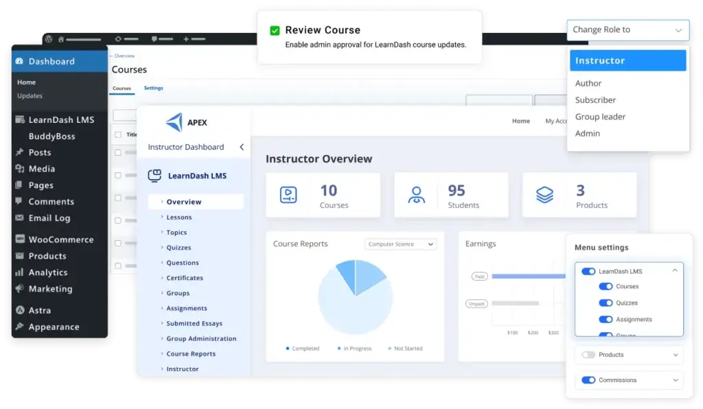Features of Learndash Dashboard and show available tabs