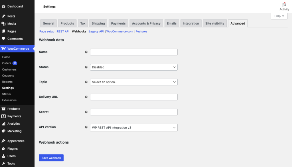 woocommerce settings webhook add 1 woocommerce settings webhook add 1